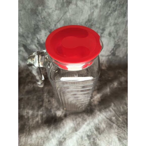 Bormioli Rocco Gelo Glass Pitcher with Red Lid Made In Italy - Picture 2 of 6